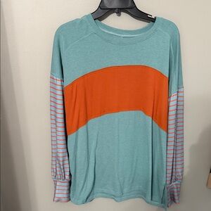 Source Unknown Teal and Orange Long Sleeve Tee